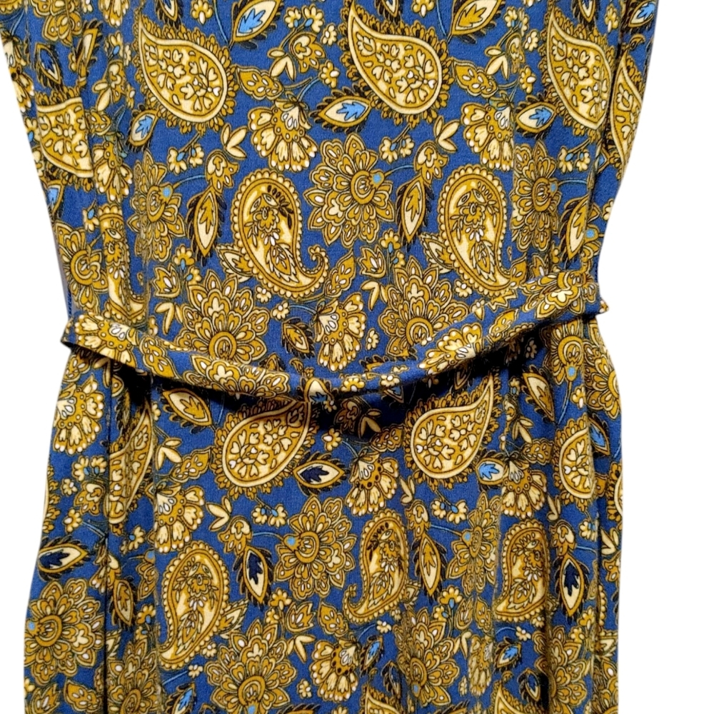 Boden Blue Mustard Yellow Paisley Belted Poof Sleeve Mini Dress Women's Size 4 - Picture 9 of 13